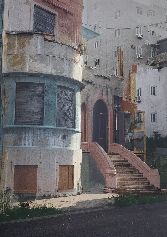 After: a worn apartment building facade refreshed by Decoryx AI with new colours