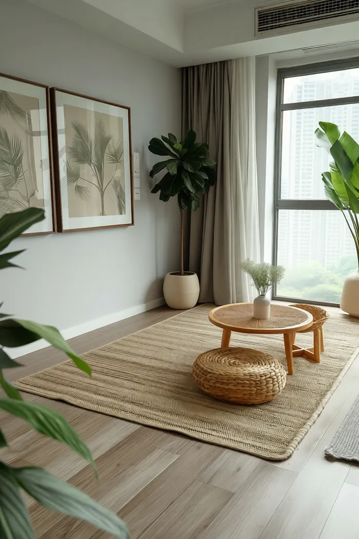 After: a living room photo with clutter removed by Decoryx AI's smart object cleanup