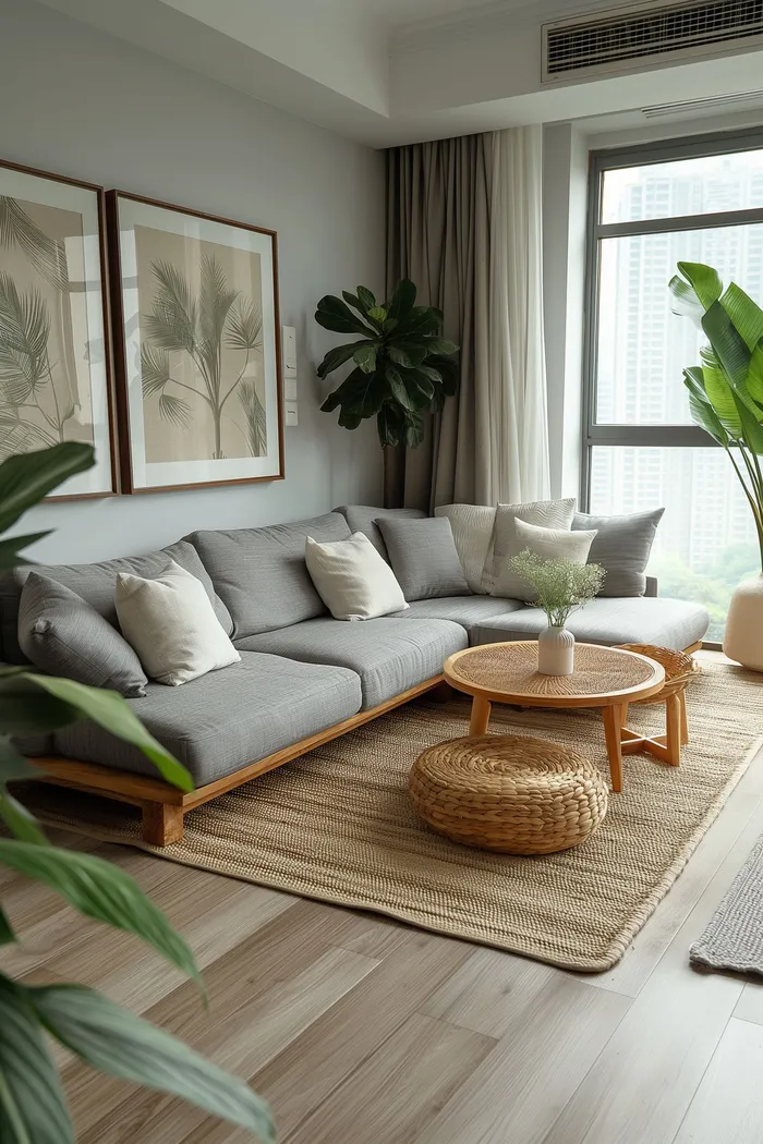 Before: a living room photo with clutter removed by Decoryx AI's smart object cleanup