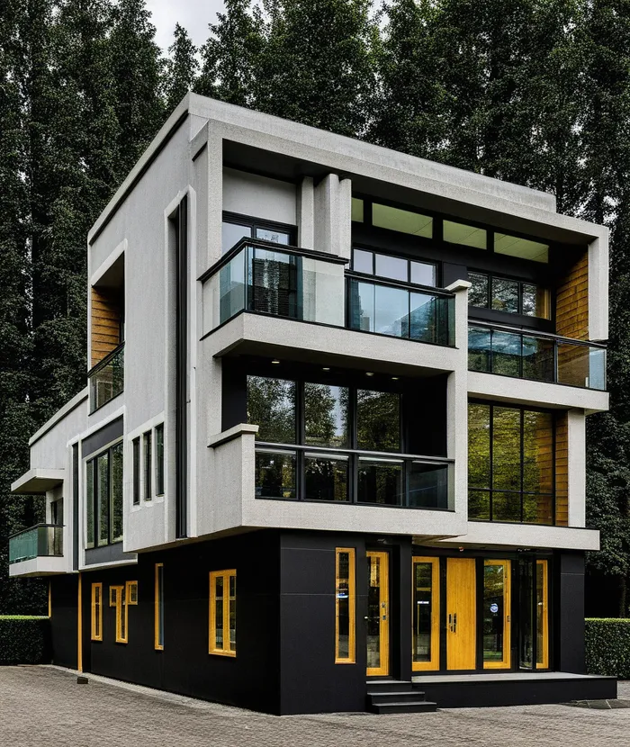 After: a black-and-white architectural sketch turned into a photorealistic modern house render by Decoryx AI