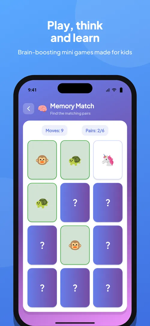 Kido AI Memory Match brain-boosting mini game for kids